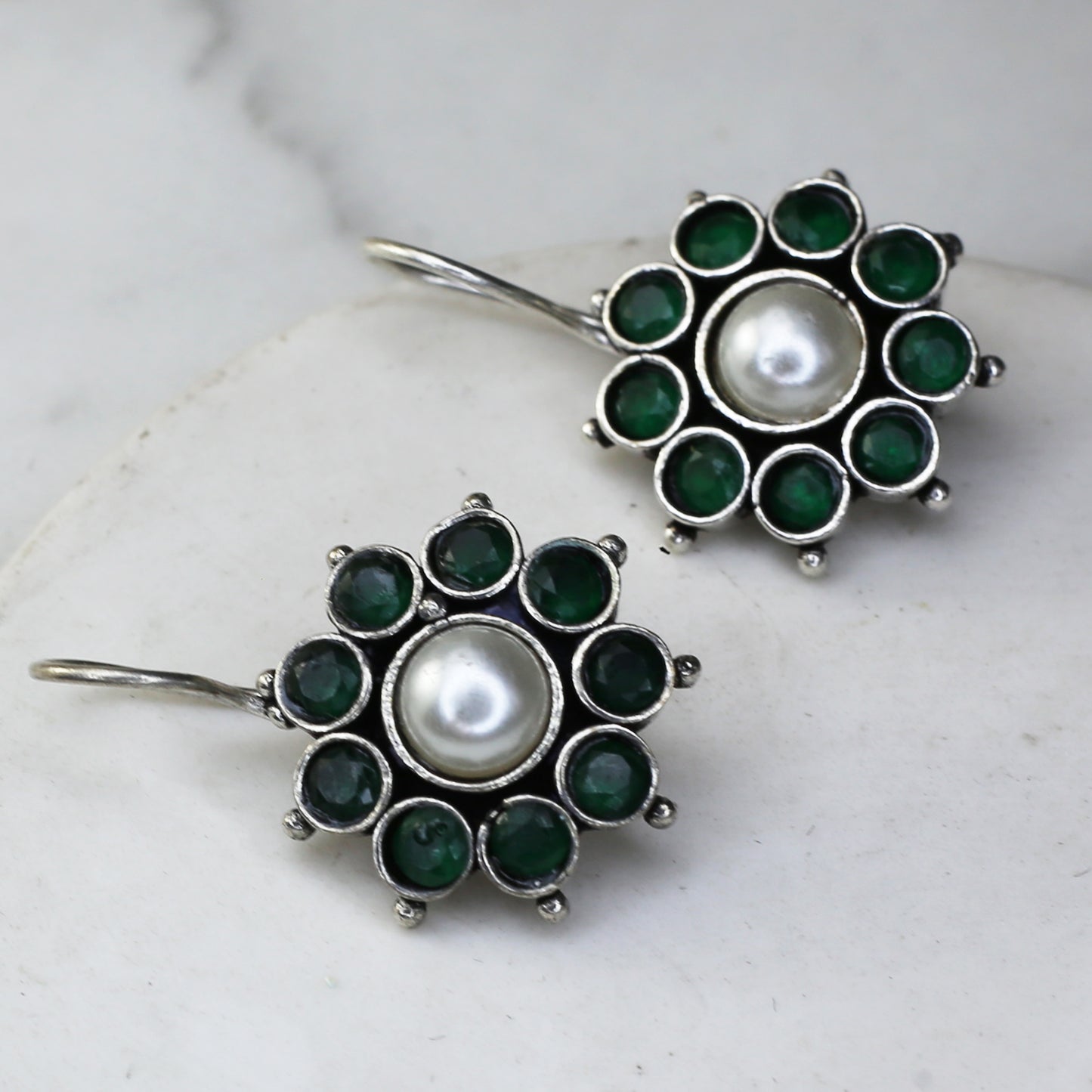 Green Flower Hook Drop Earring