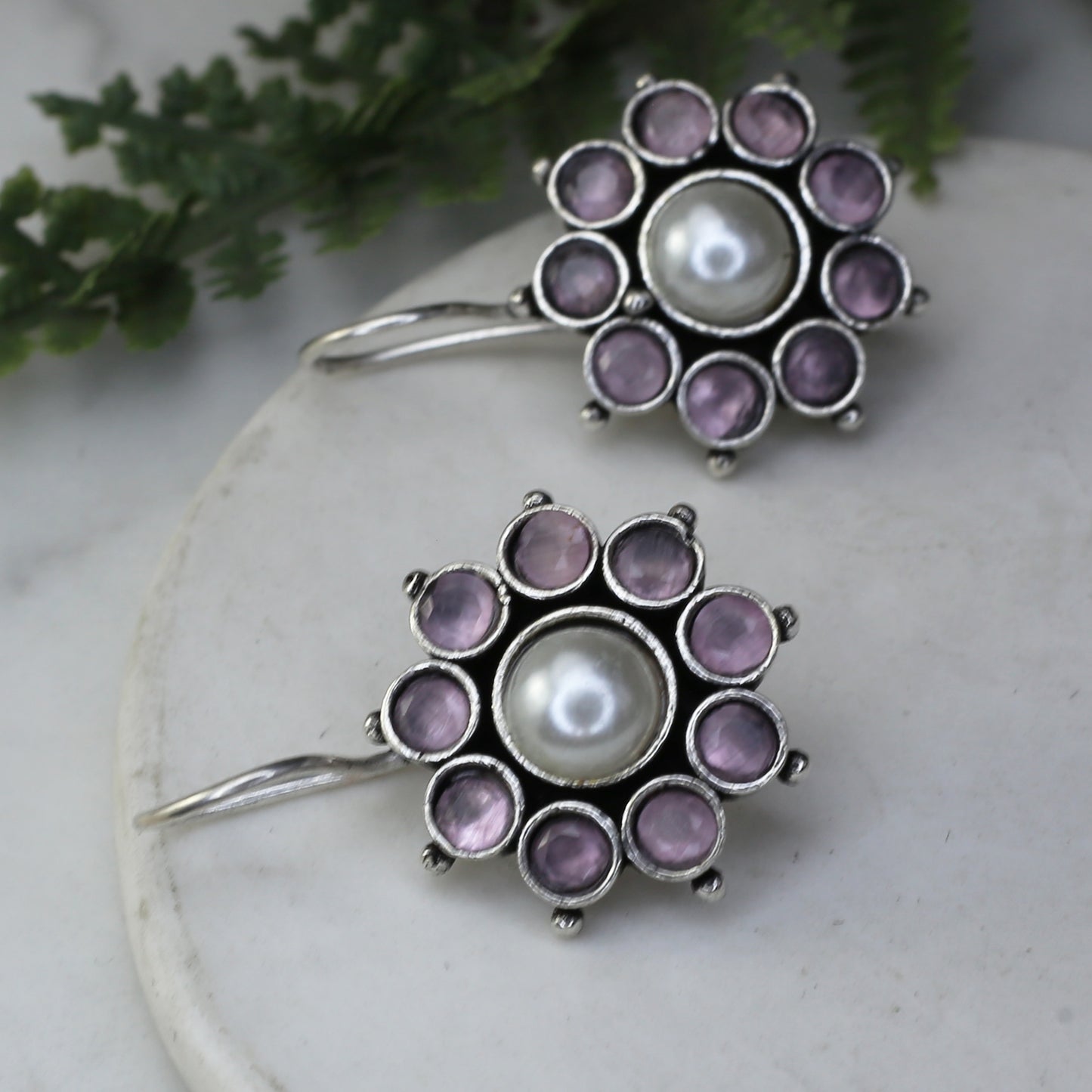 Pink Flower Hook Drop Earring