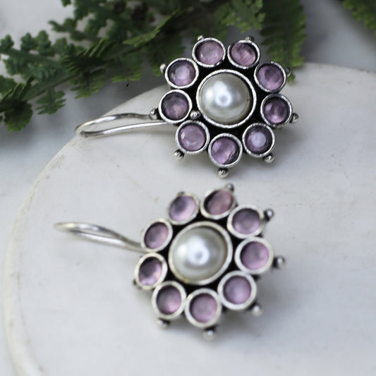 Pink Flower Hook Drop Earring