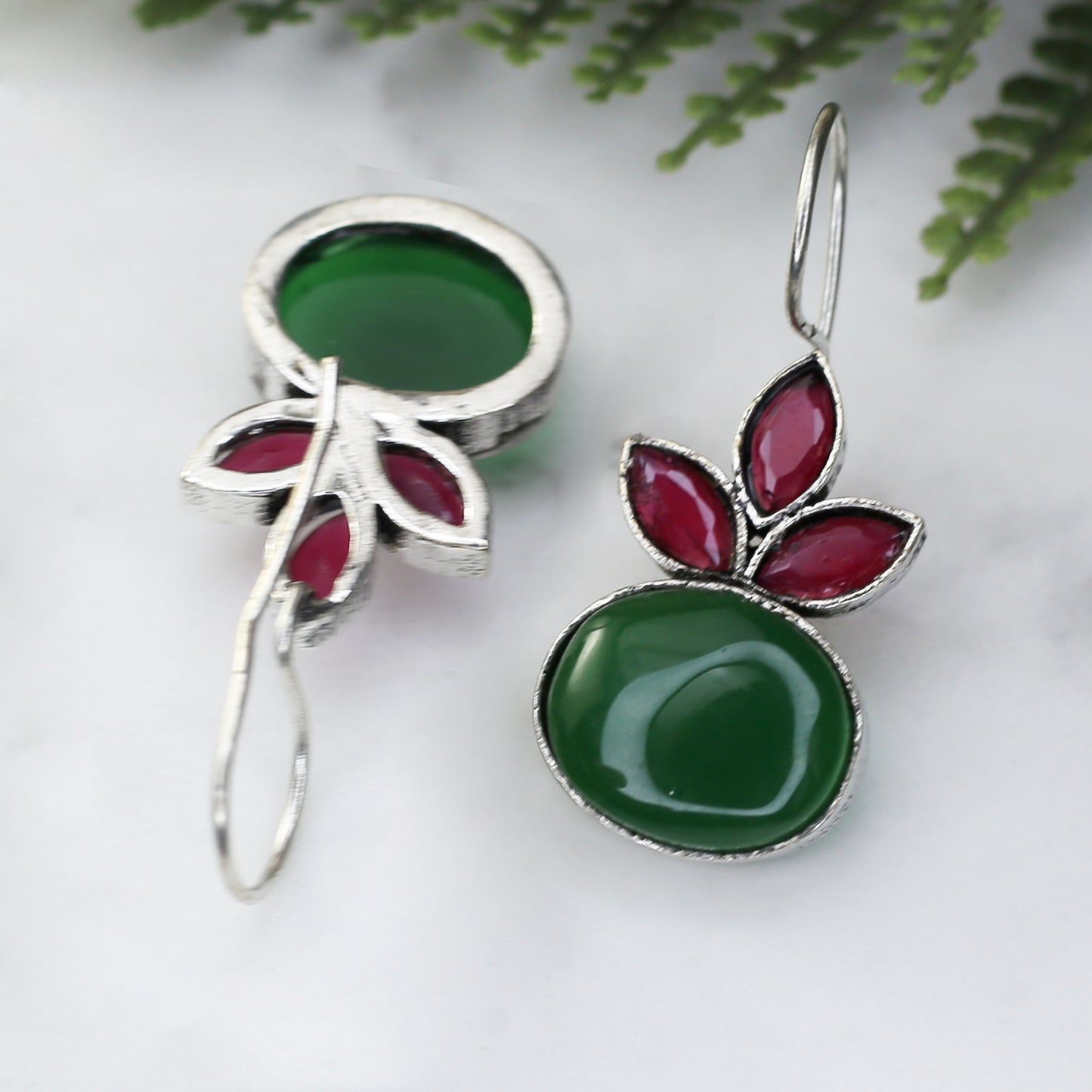 Ruby / Green Hook Drop Earring