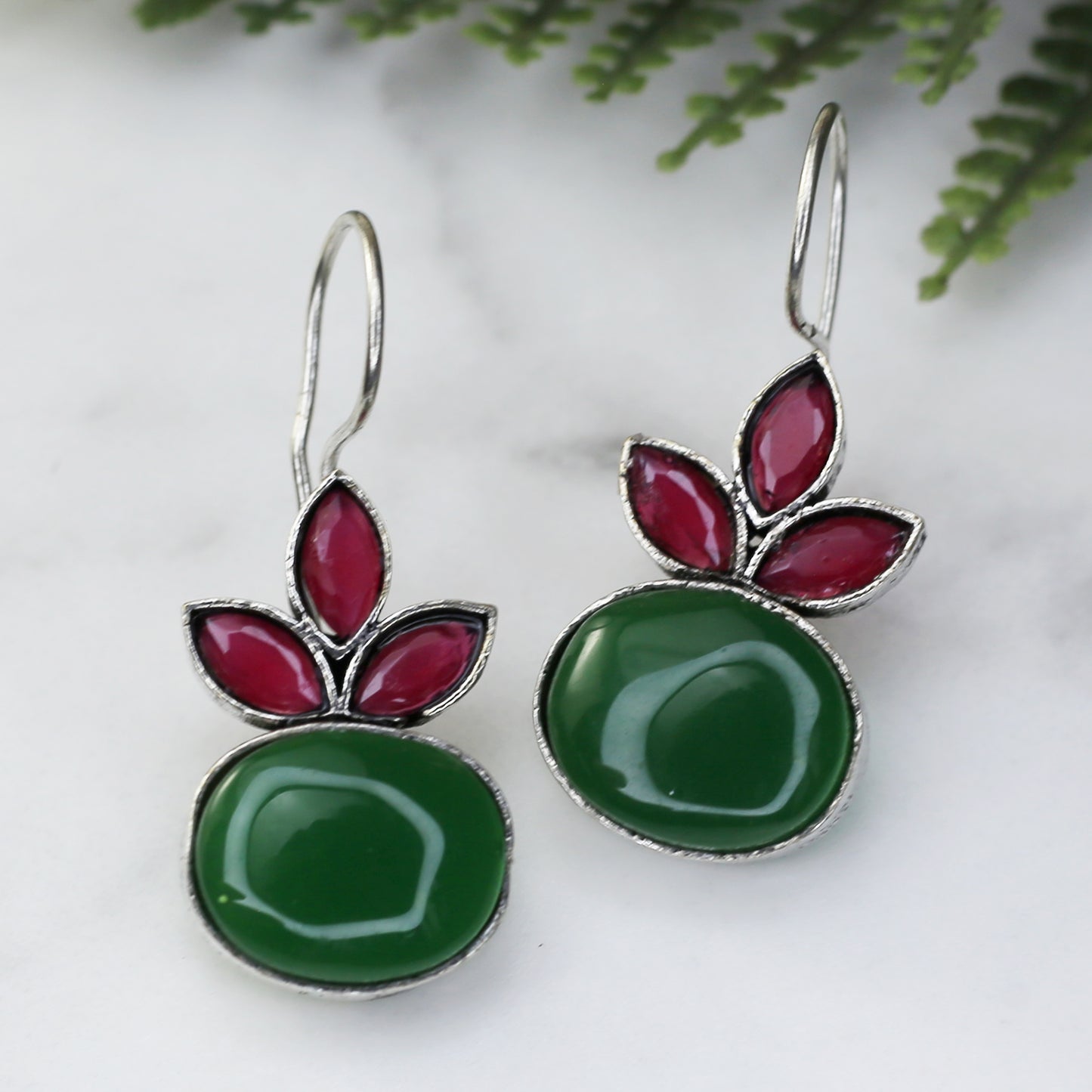 Ruby / Green Hook Drop Earring