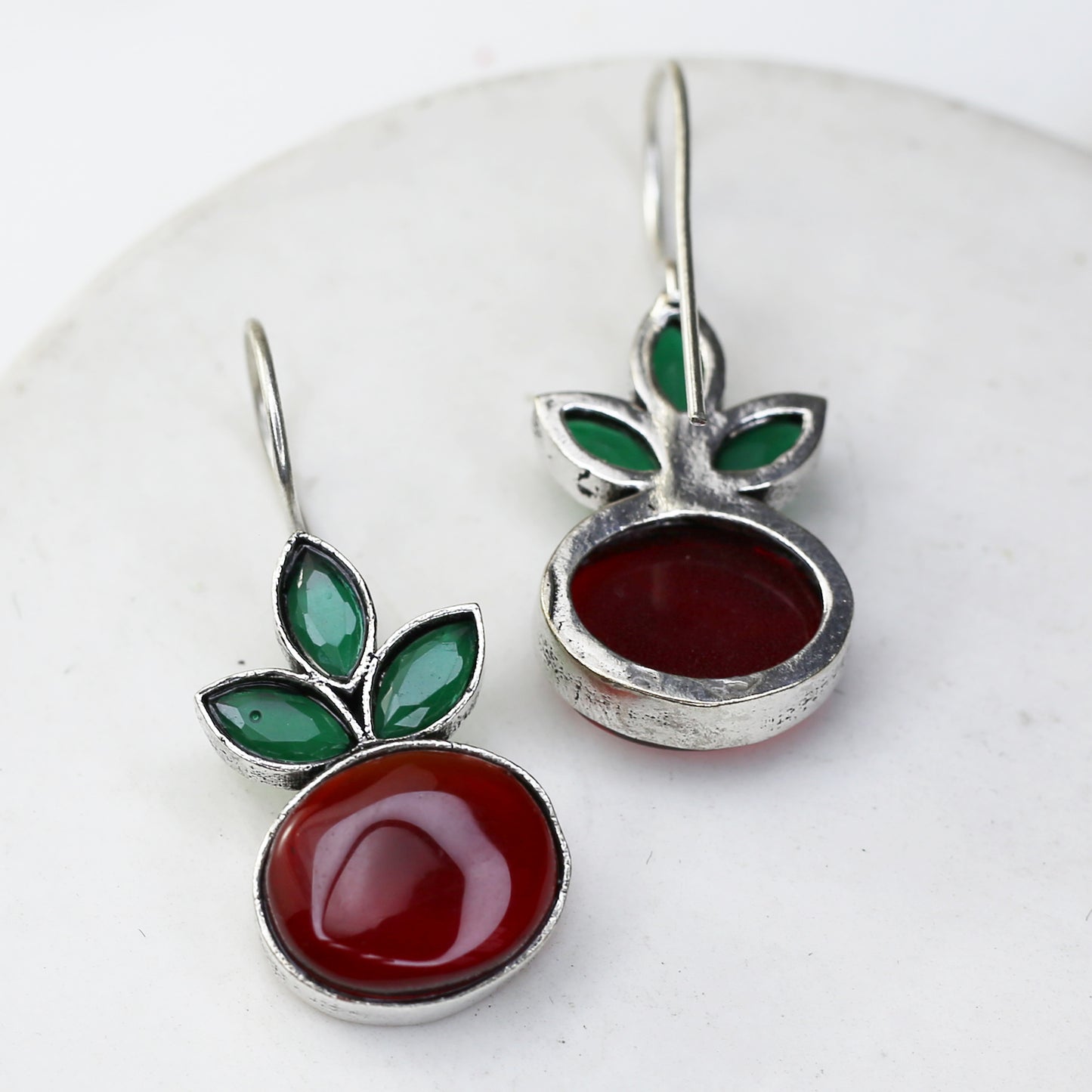 Green / Ruby Hook Drop Earring