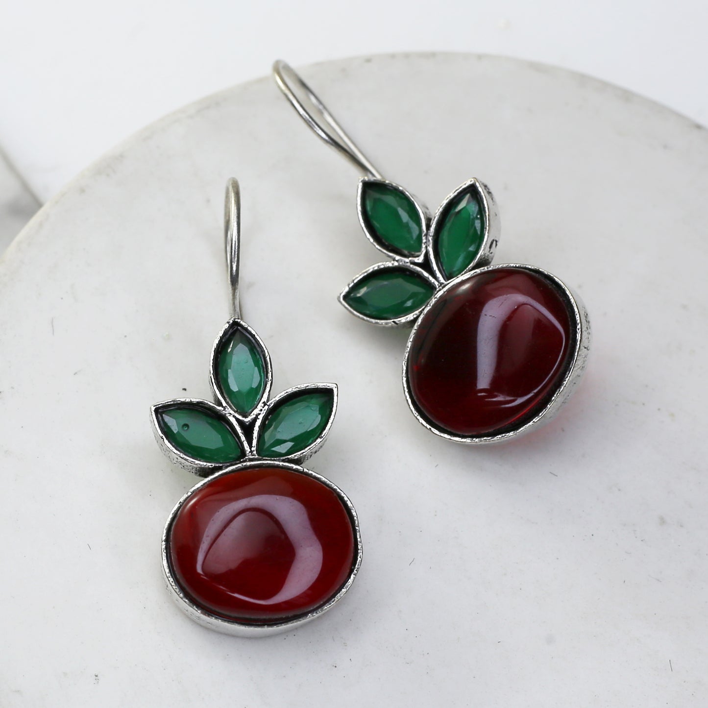 Green / Ruby Hook Drop Earring