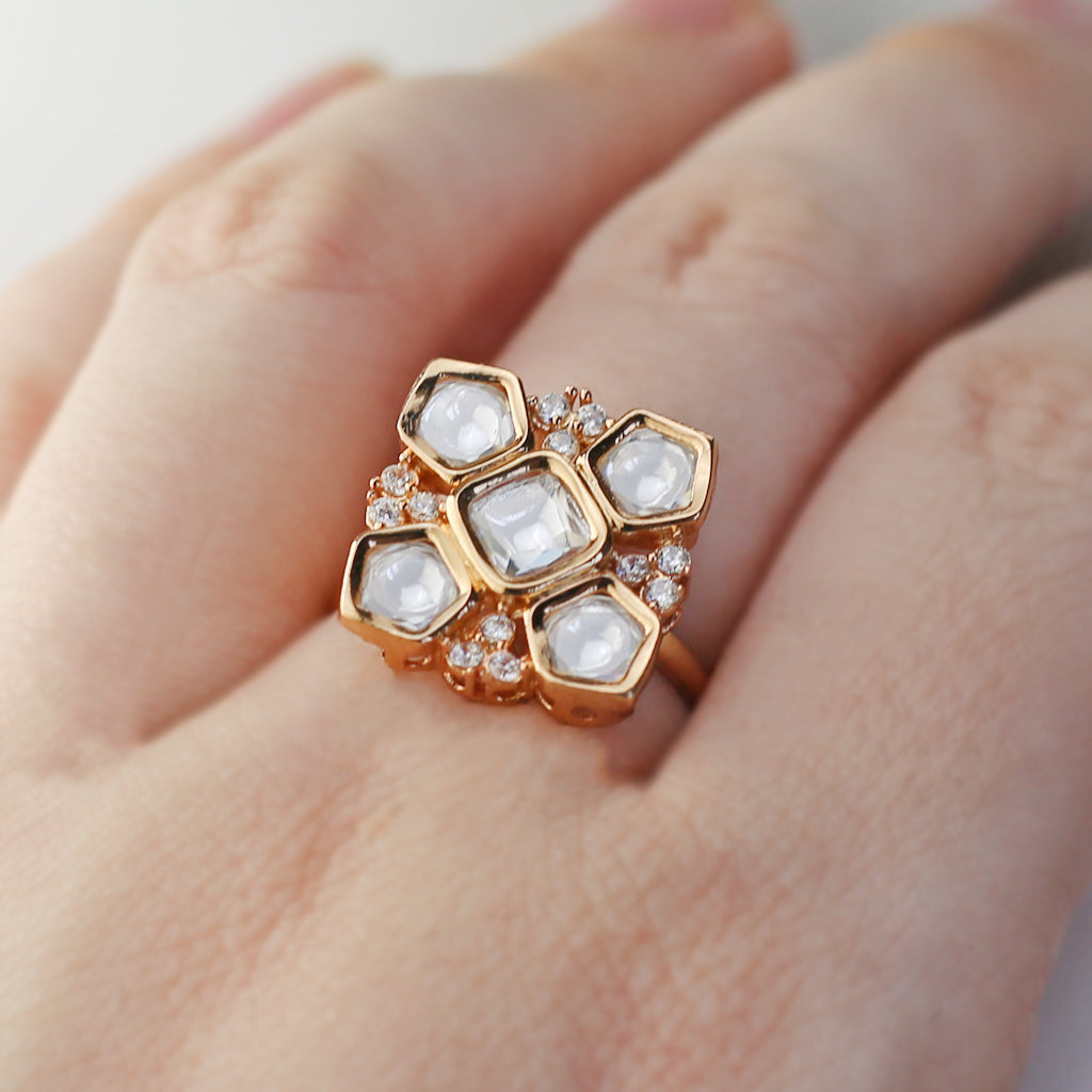 Flower Kundan Adjustable Ring - Rabal