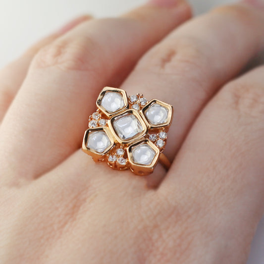 Flower Kundan Adjustable Ring - Rabal
