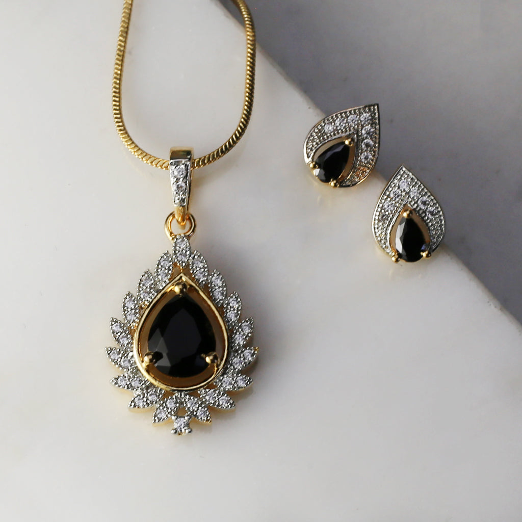 Black Statement Pendant Set I Chain Included - Rabal