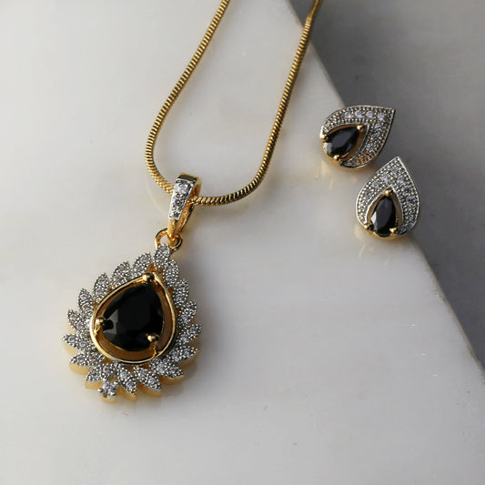 Black Statement Pendant Set I Chain Included - Rabal