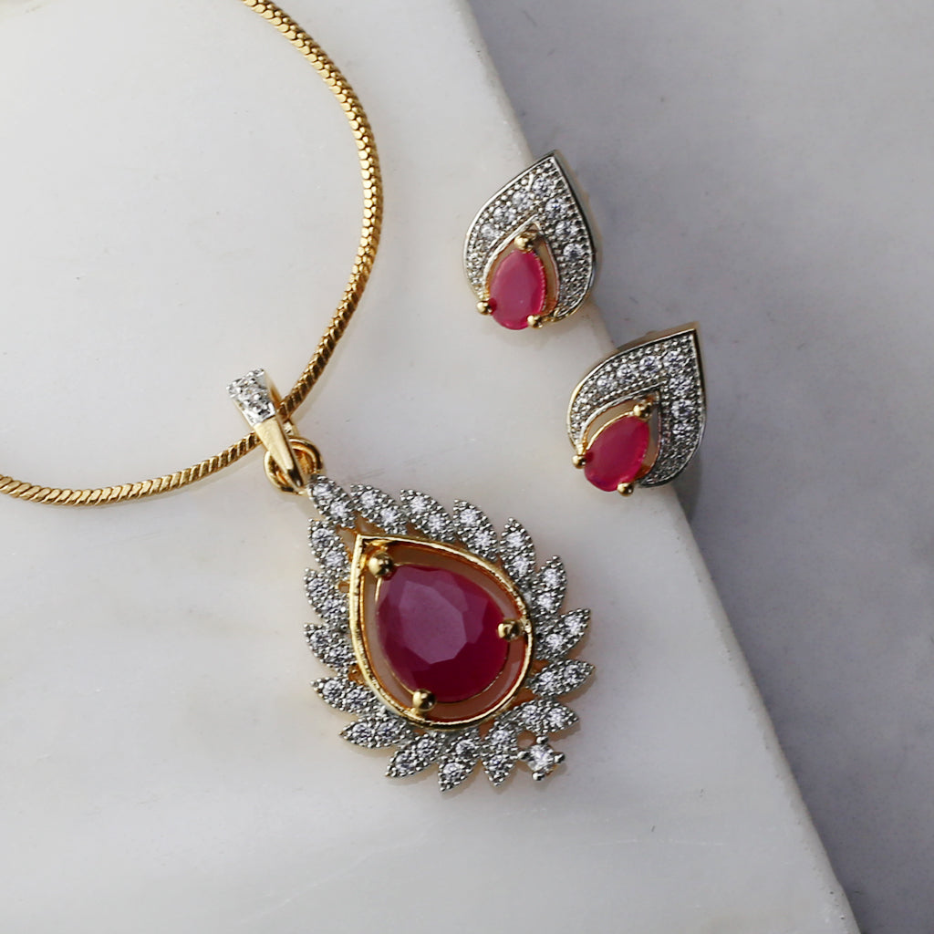 Ruby Statement Pendant Set I Chain Included - Rabal
