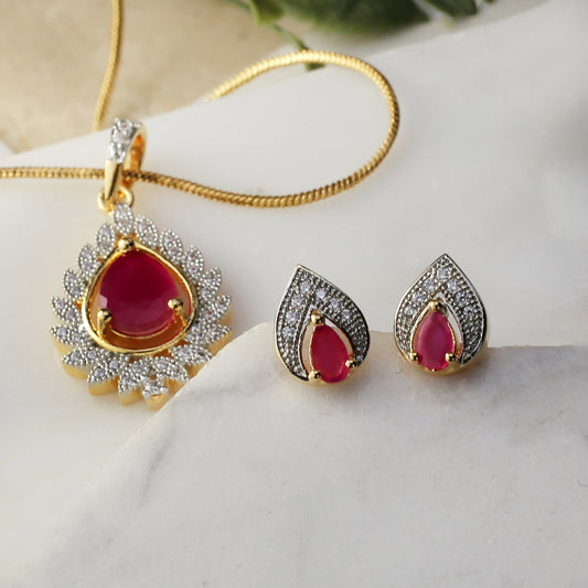 Ruby Statement Pendant Set I Chain Included - Rabal