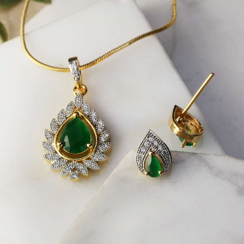 Green Statement Pendant Set I Chain Included - Rabal