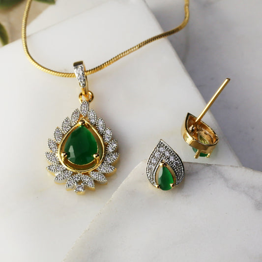 Green Statement Pendant Set I Chain Included - Rabal