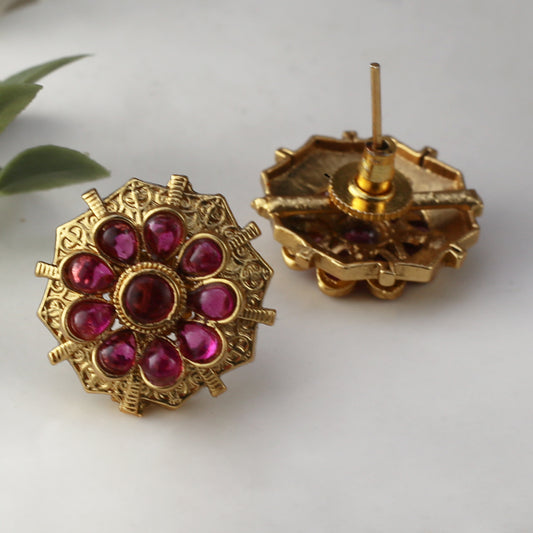 Ruby Flower Stud Earring