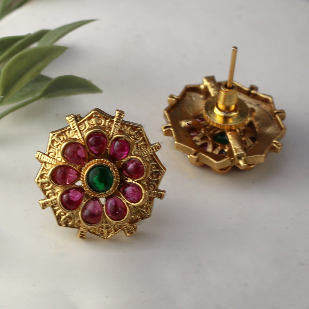 Green / Ruby Flower Stud Earring