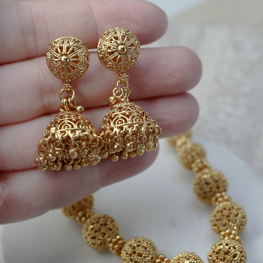 Gold Traditional Round Mala with Jhumke Earring - Rabal