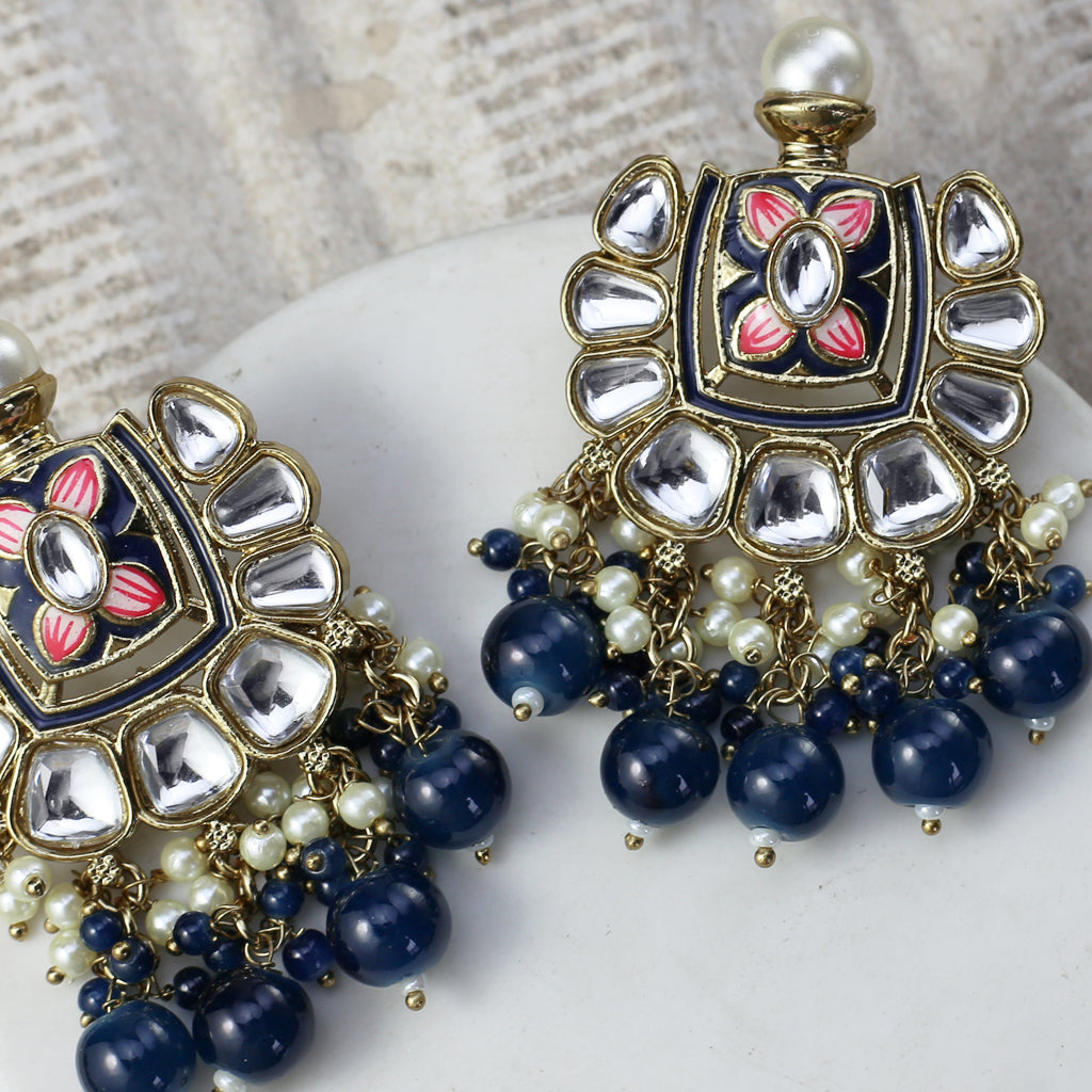Blue Floral Drop Earring