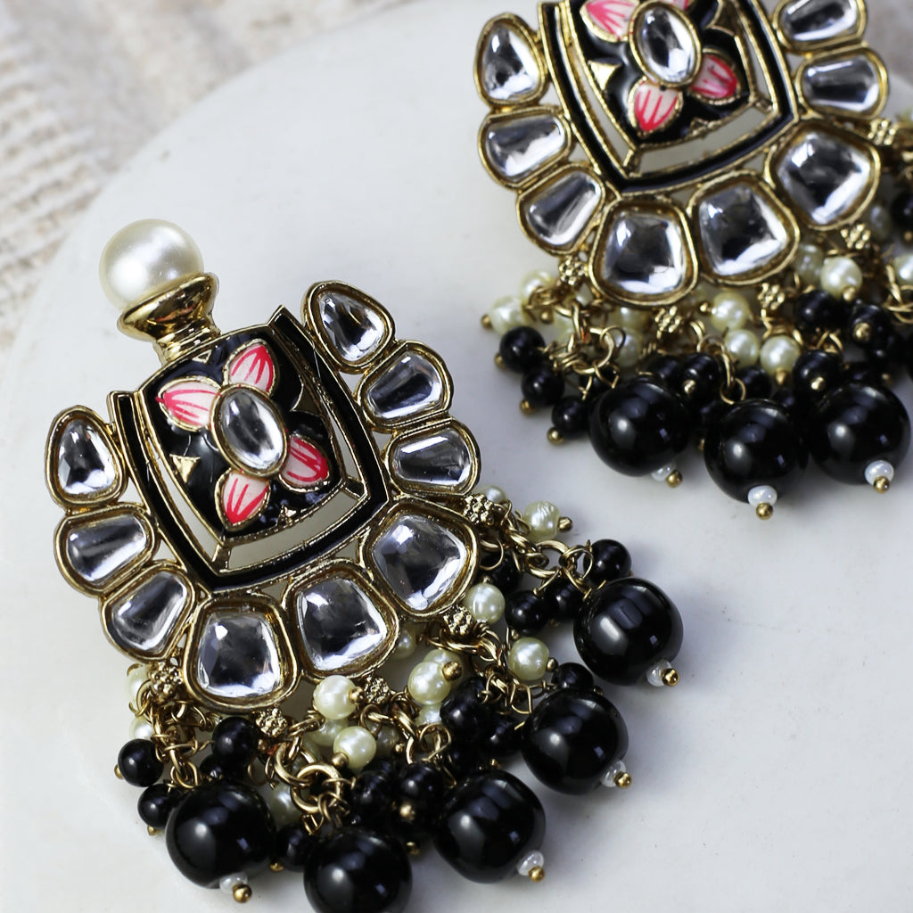 Black Floral Drop Earring