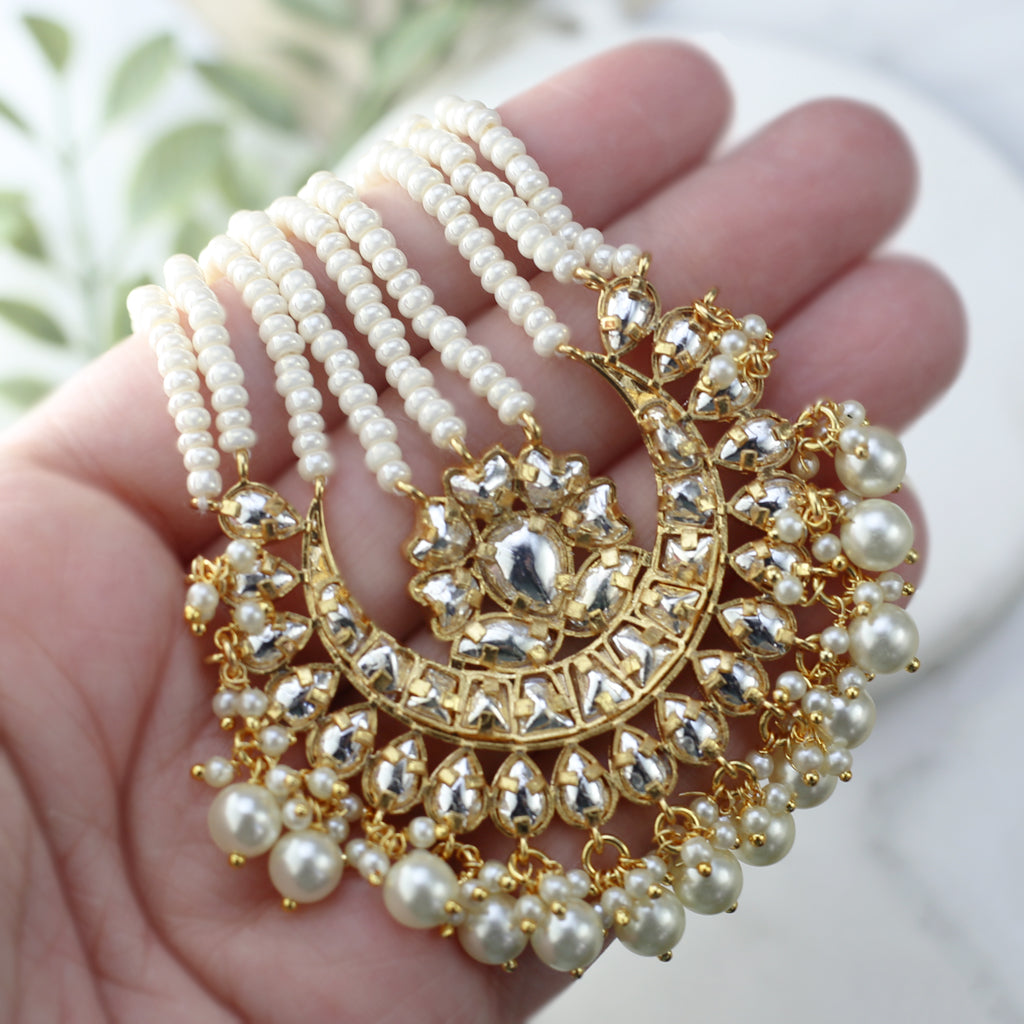 Pearl Kundan Flower Jhoomar