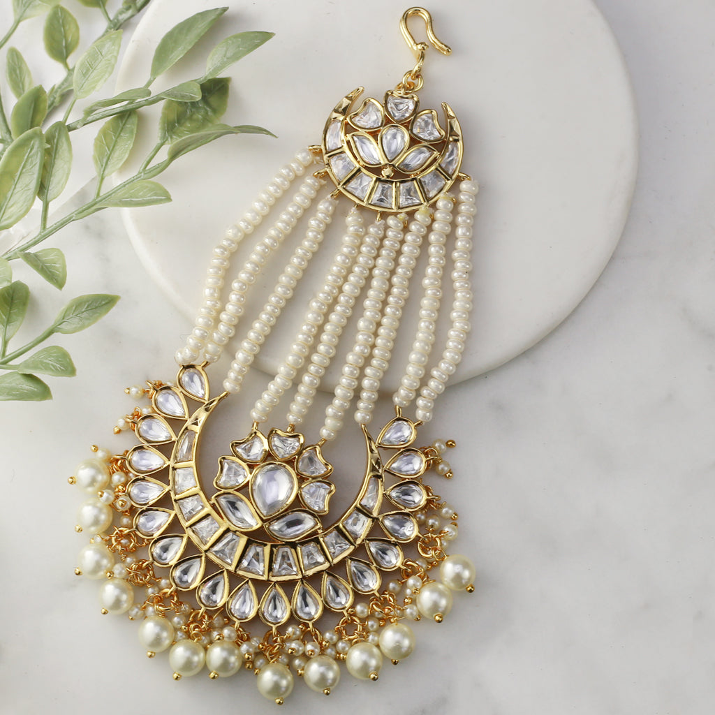 Pearl Kundan Flower Jhoomar