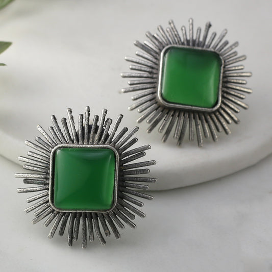 Green Oxidised Stud Earring