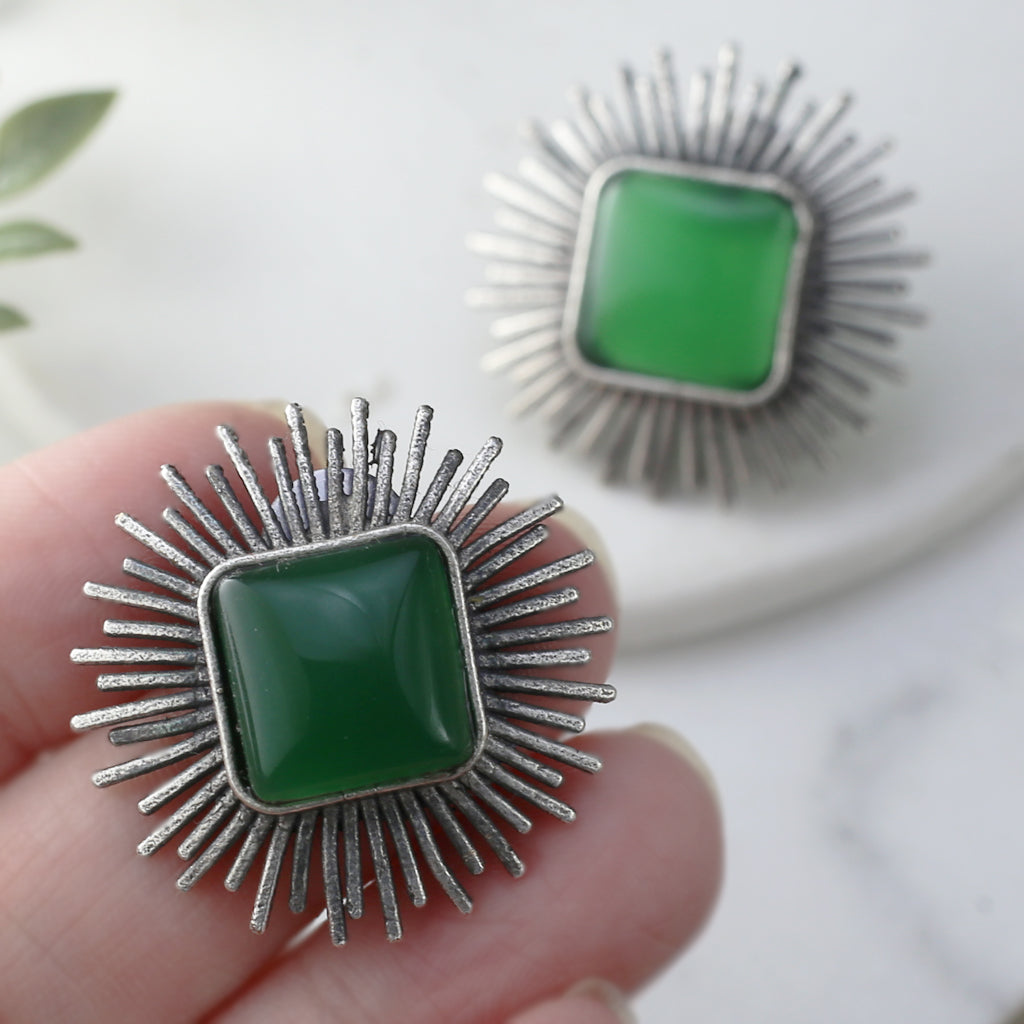 Green Oxidised Stud Earring