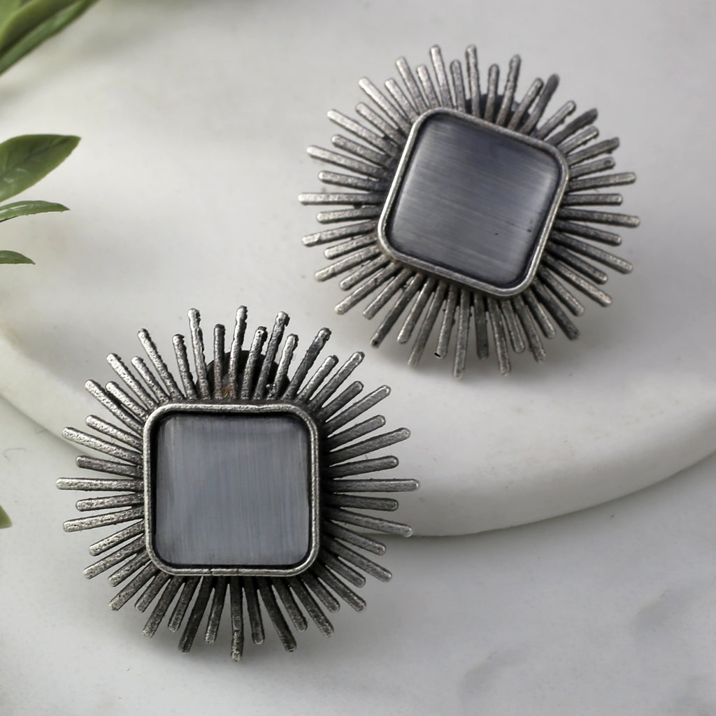 Grey Oxidised Stud Earring