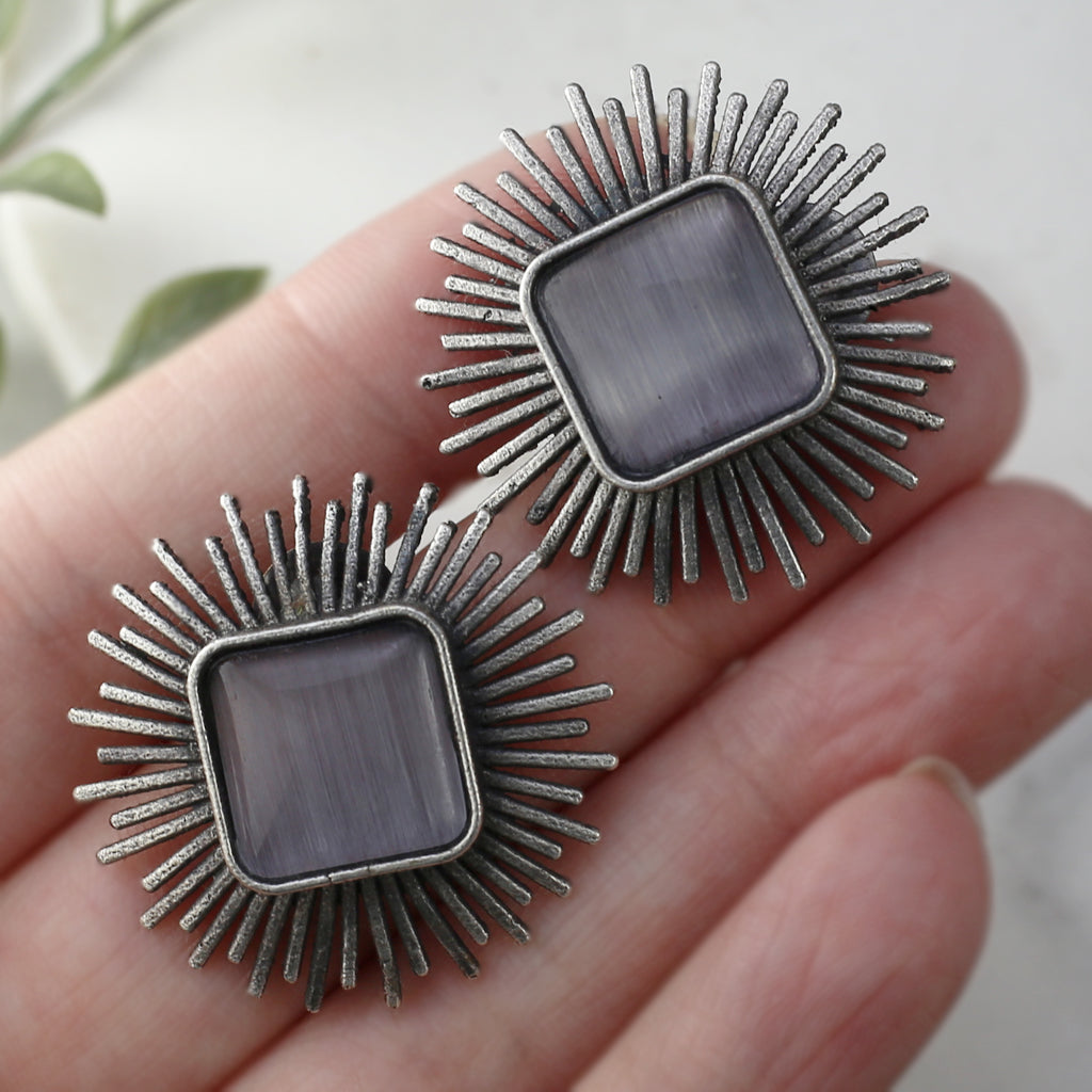 Grey Oxidised Stud Earring