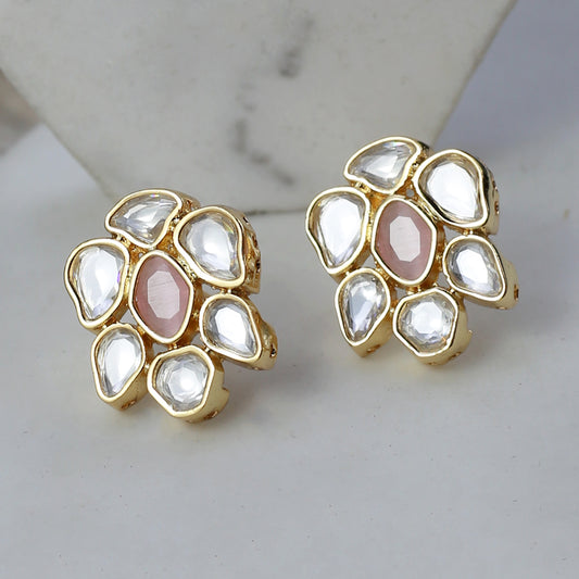 Pink Kundan Stud Earring