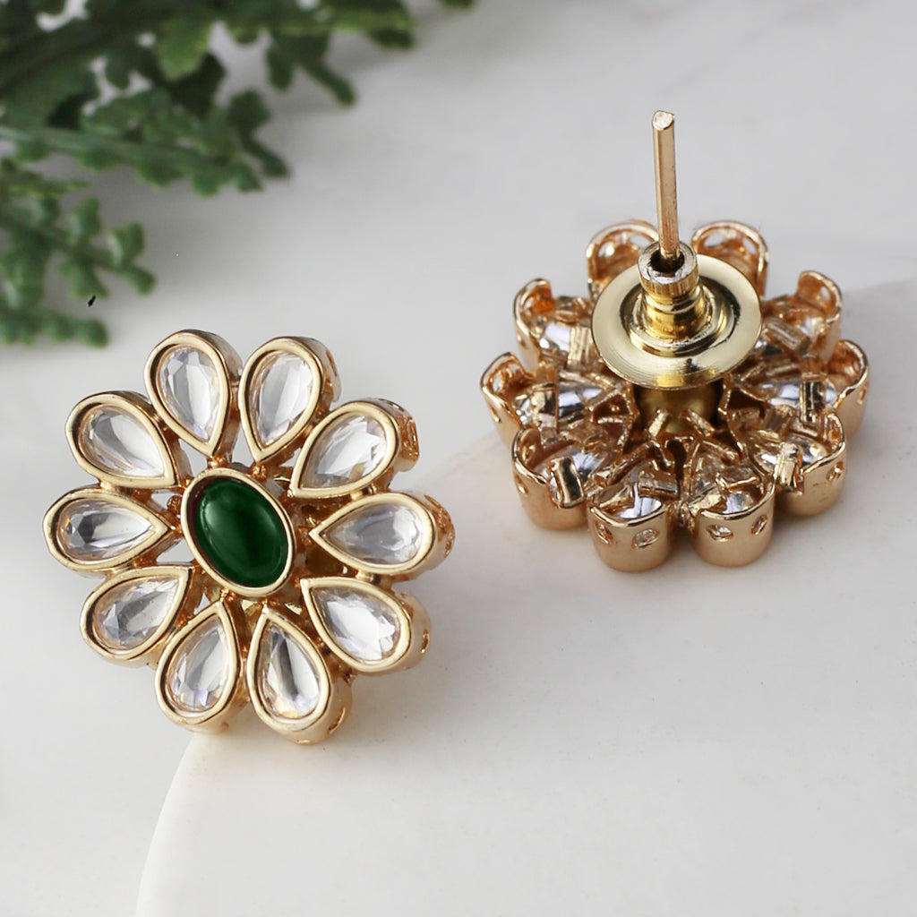 Green Kundan Stud Earring