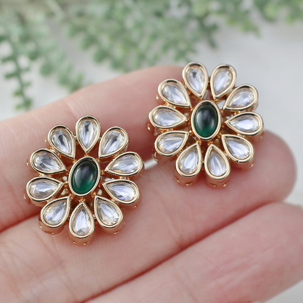 Green Kundan Stud Earring