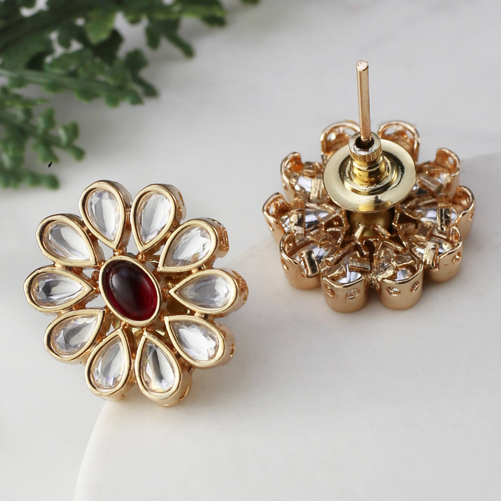 Red Kundan Stud Earring