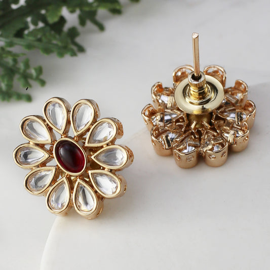 Red Kundan Stud Earring
