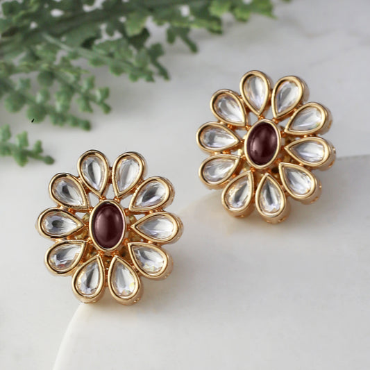 Red Kundan Stud Earring
