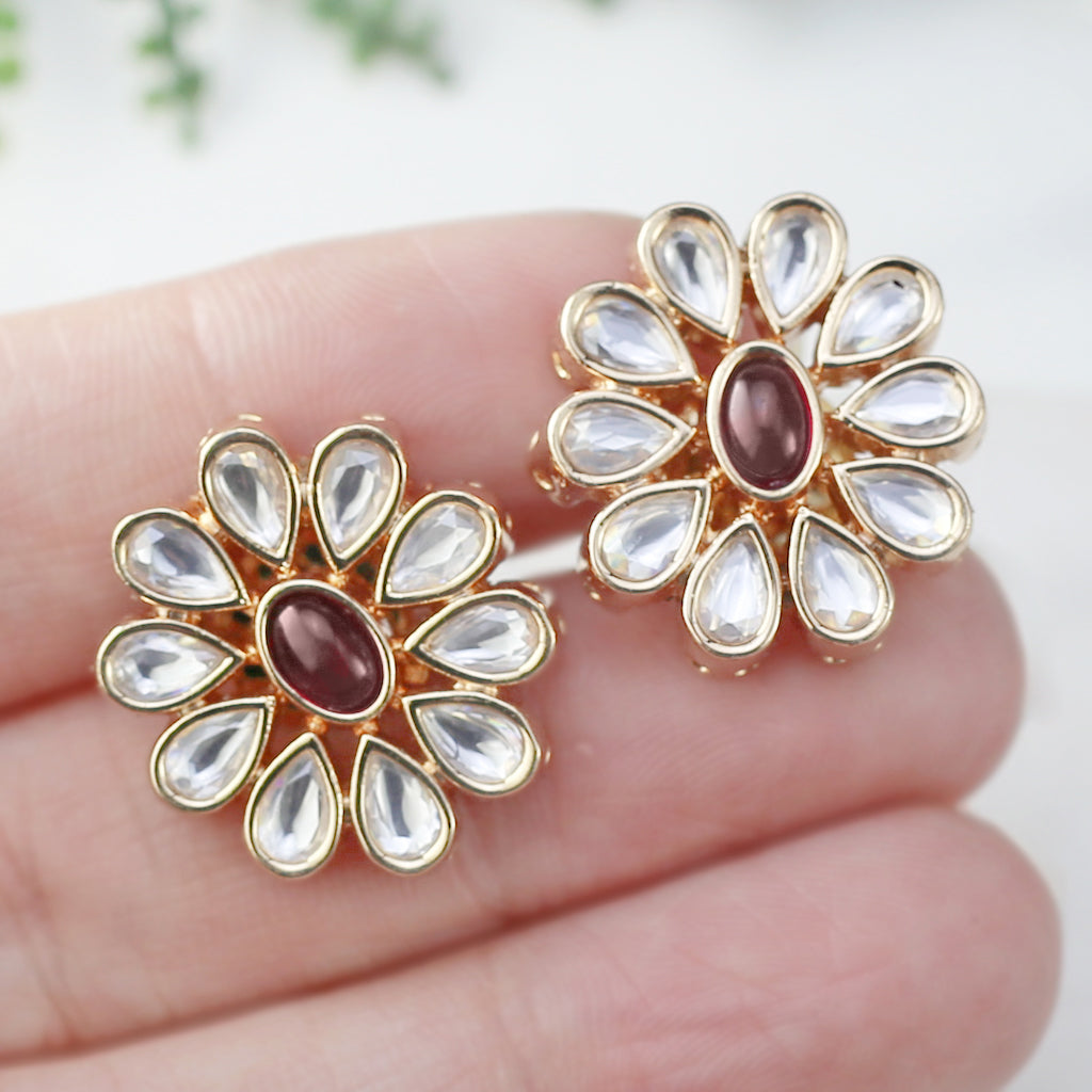 Red Kundan Stud Earring