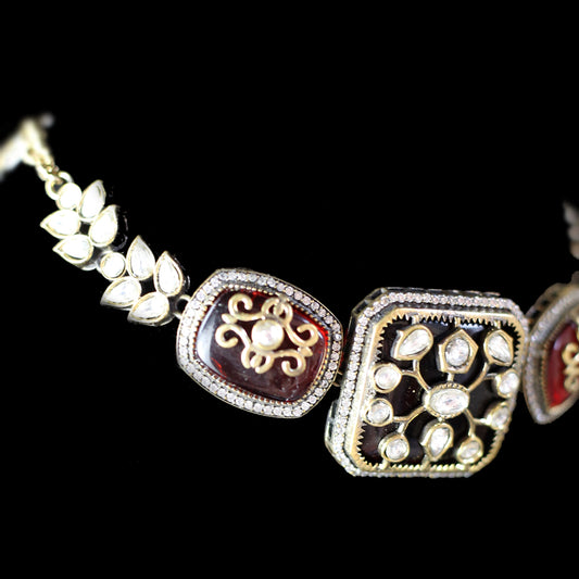 Maroon Kundan Choker I Necklace - Rabal