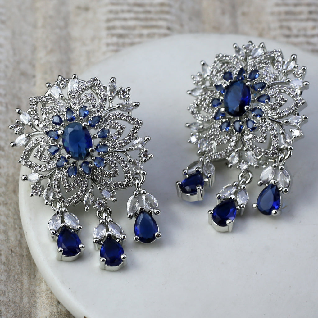 Blue Flower Silver Earring - Rabal