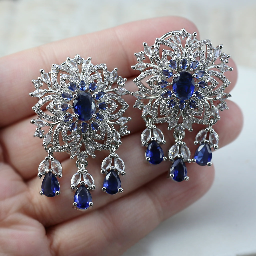 Blue Flower Silver Earring - Rabal