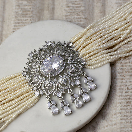 Flower Silver Pearl Choker I Necklace - Rabal