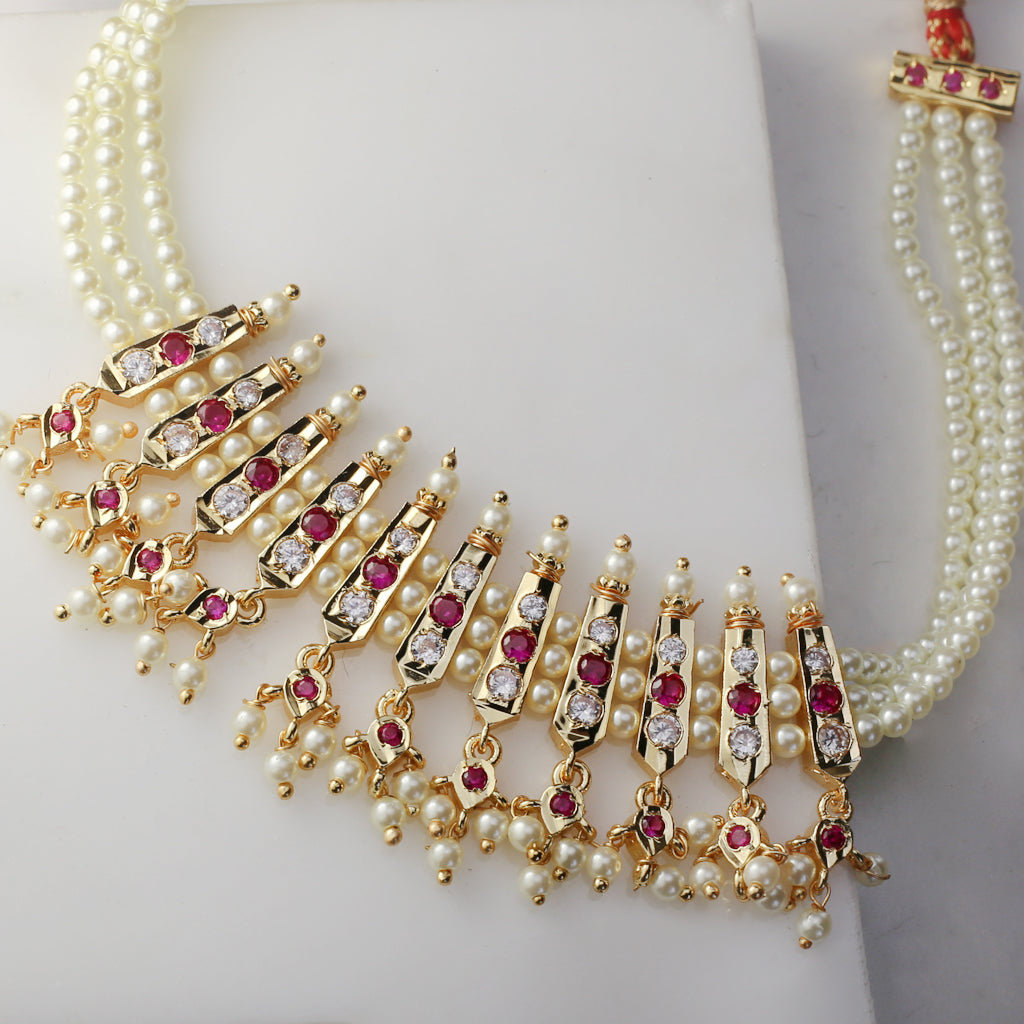 Traditional Pearl Choker with Earrings I Necklace - Rabal