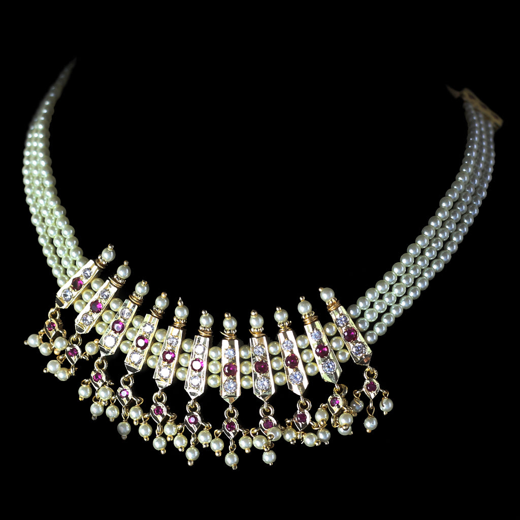 Traditional Pearl Choker with Earrings I Necklace - Rabal