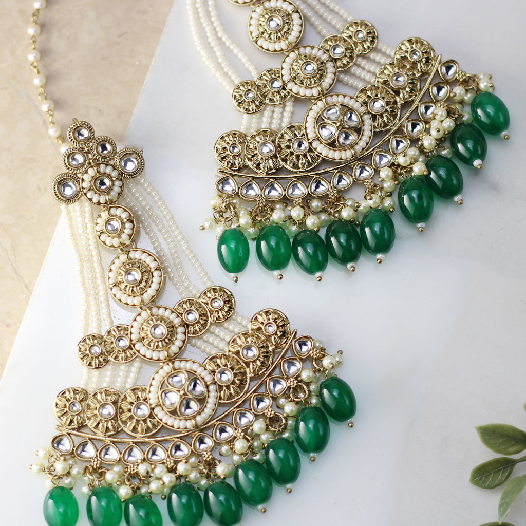 Green Statement Pearl Drop Earring - Rabal