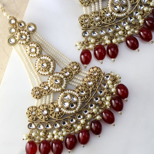 Maroon Statement Pearl Drop Earring - Rabal