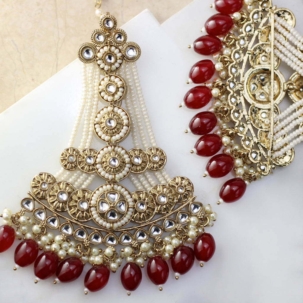 Maroon Statement Pearl Drop Earring - Rabal