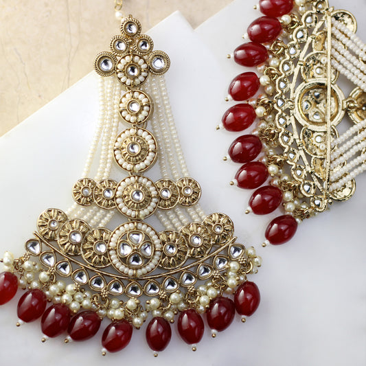 Maroon Statement Pearl Drop Earring - Rabal