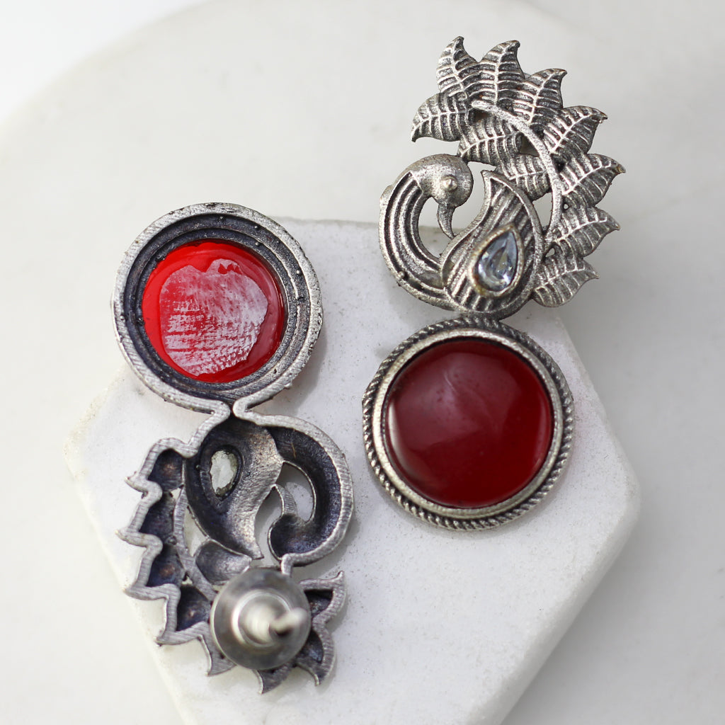 Red Peacock Tribal Drop Earring - Rabal