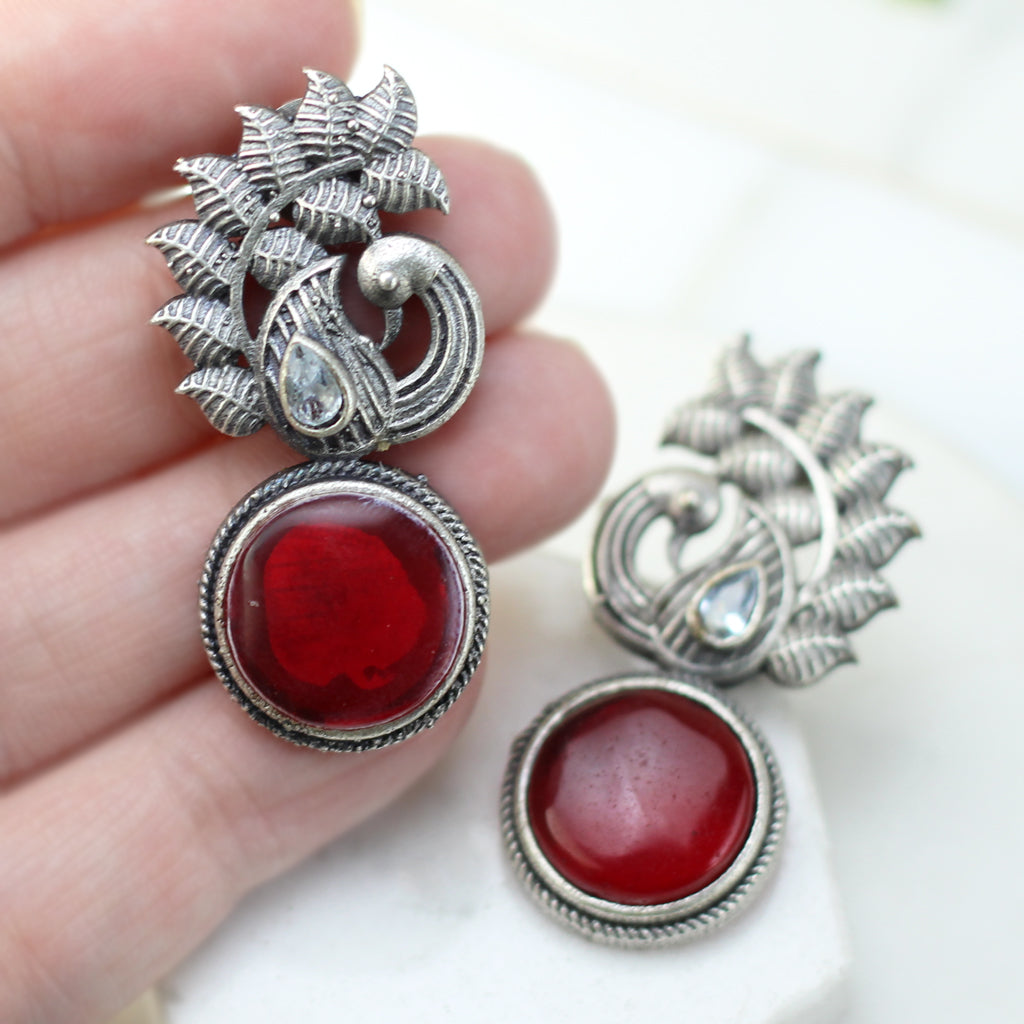 Red Peacock Tribal Drop Earring - Rabal