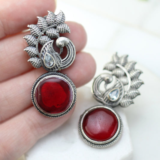 Red Peacock Tribal Drop Earring - Rabal