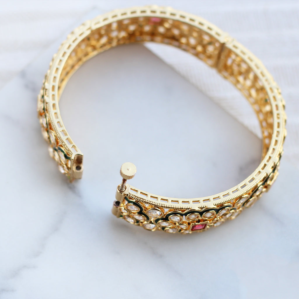 Ruby Kundan Floral Lock Bangle