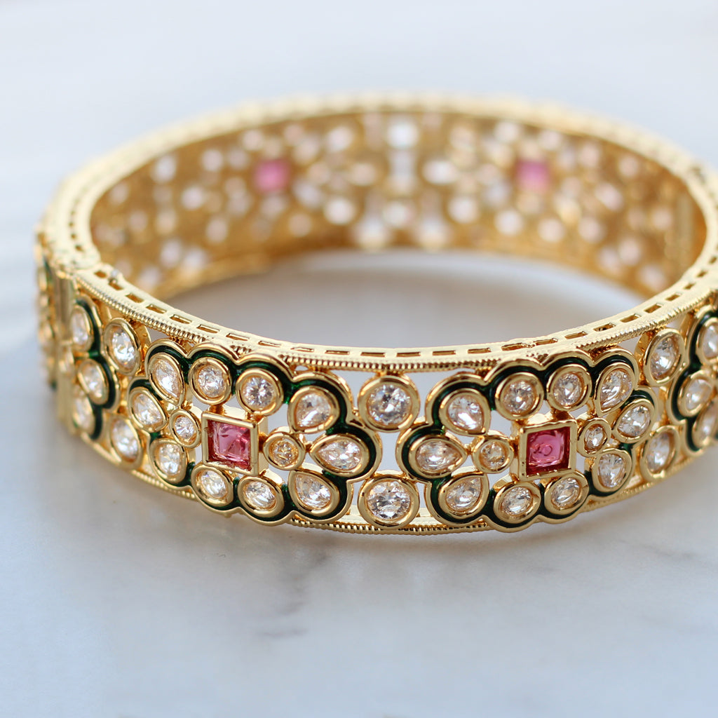 Ruby Kundan Floral Lock Bangle