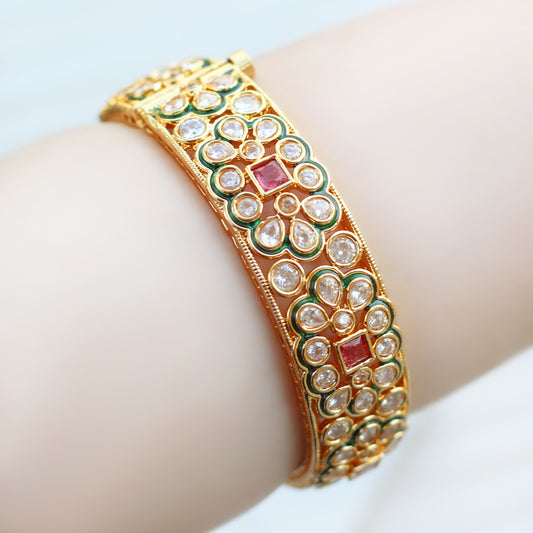 Ruby Kundan Floral Lock Bangle