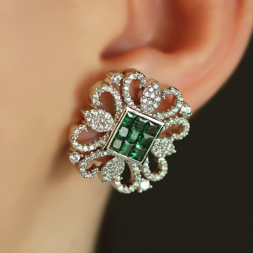 Green Statement Geometric Stud Earring